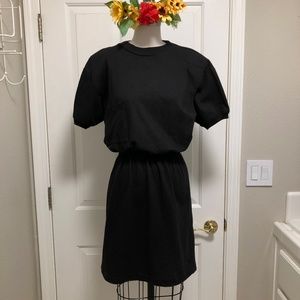 Short Sleeve Black T-Shirt Dress with Gathered Waist